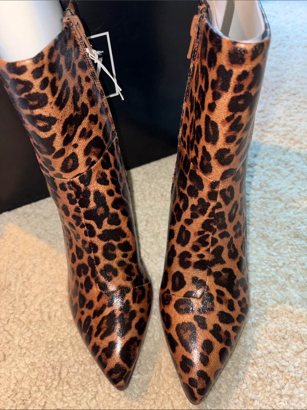 Dolce Vita Leopard Print Pointed Toe Stiletto Ankle Boots - Brown & Black - Picture 3 of 11